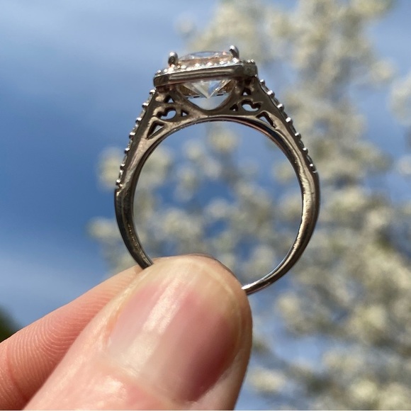 Vintage Silver Halo Ring with Cushion Cut Center Crystal - Picture 3 of 8